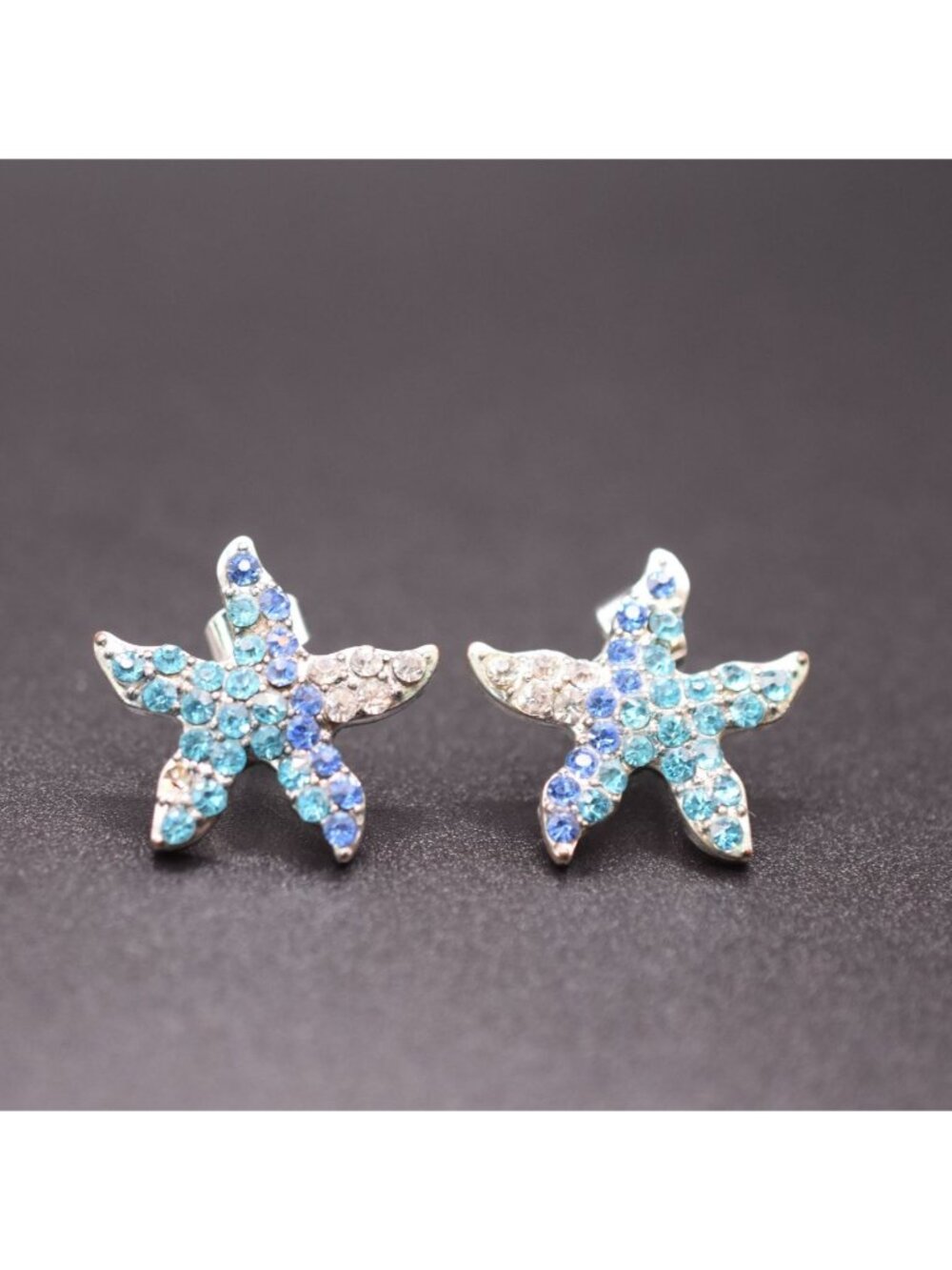 Starfish Crystal Stud Earrings With Blue & Clear Rhinestones Beach-Inspired Jewe